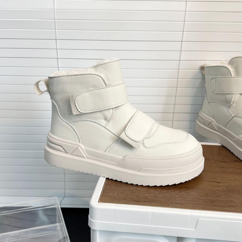 Winter new leather thick-soled snow boots women's velvet warm cotton shoes non-slip heightening short bread boots shoes
