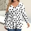 Women's Plus Size Shirt Long Sleeve  Print Top Pleated Casual V-Neck Top