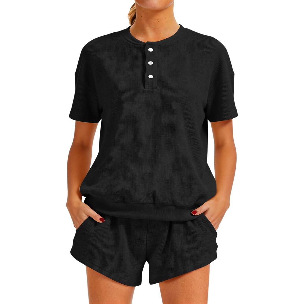 Women's Relaxed Loungewear Set: Short-sleeve Hoodie Paired With High-waisted Shorts, Two-piece Casual Outfit