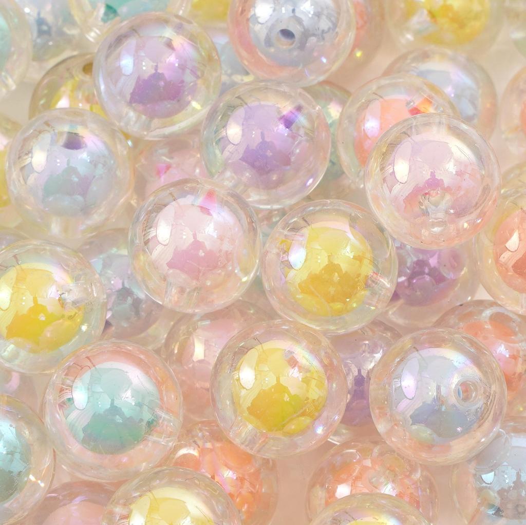 50Pcs Acrylic Beads Coated Colored Loose Round Beads For Jewelry Making DIY Necklace Accessories