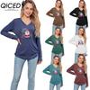 Solid-color Christmas Element Printed Loose Casual Top T-shirt for Women