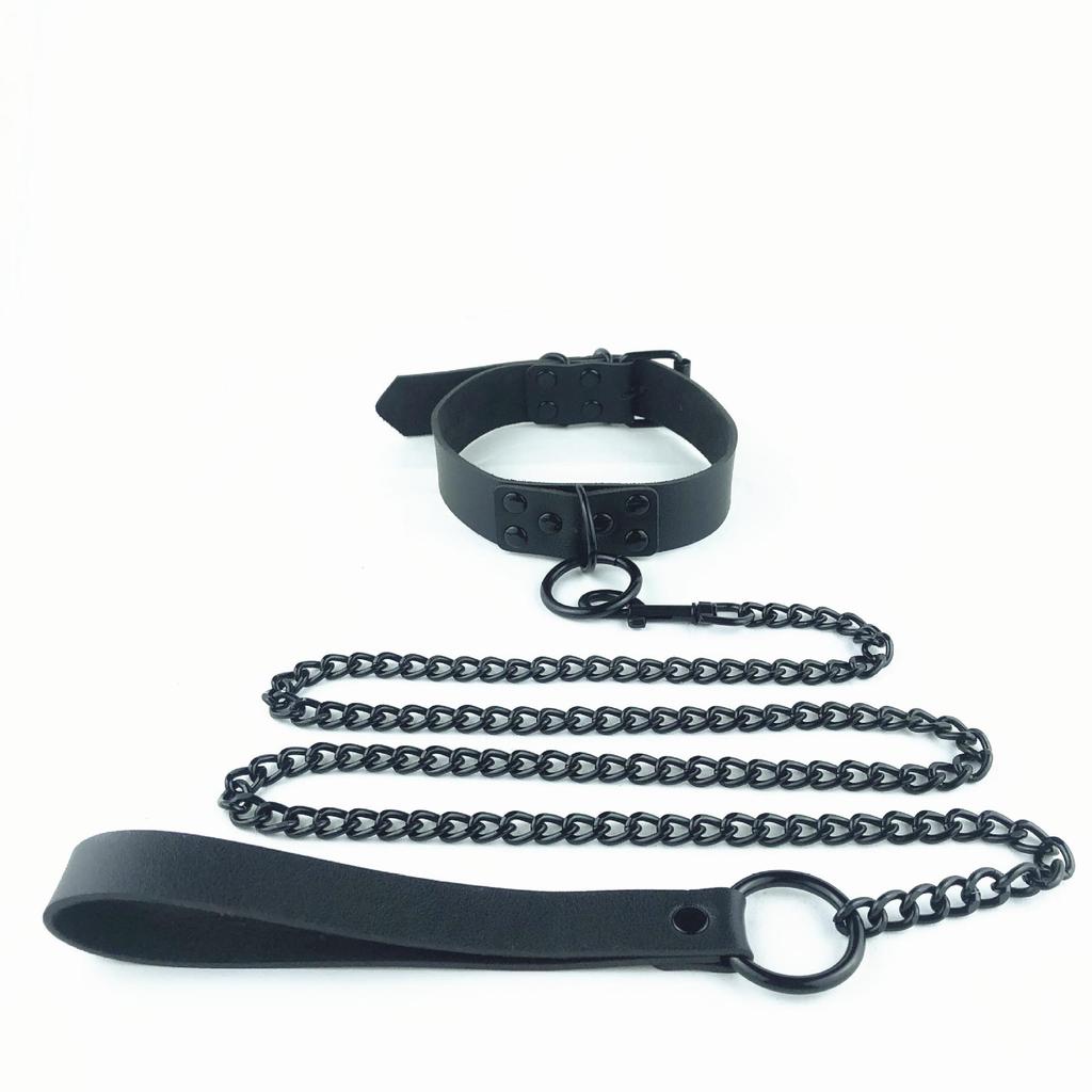 Gothic PU Leather Collar with Chain Leash - Cosplay & Nightclub Necklace
