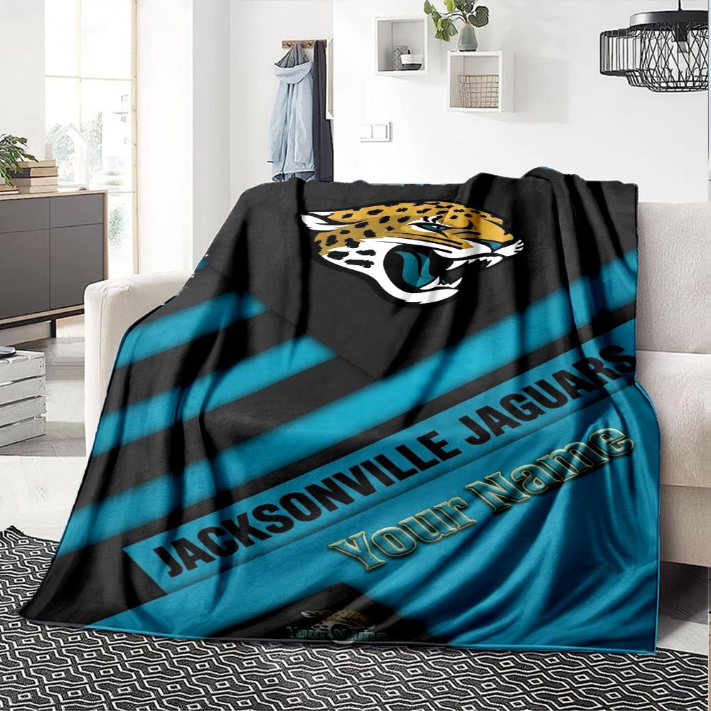 Name Custom Jacksonville Jaguars Logo Print Flannel Blanket High Quality Warm Comfortable Cover for All Seasons Perfect for Gifts Home Decor