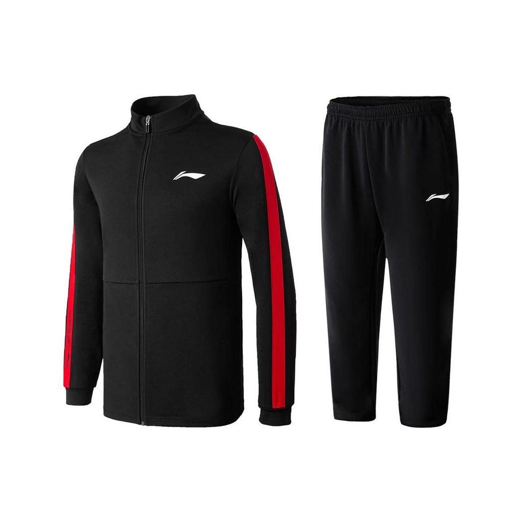 Li-Ning Color Block Straight Cardigan Sweatshirt And Straight Long Pants Set Unisex Sweatshirt Set Black AWEU005-1