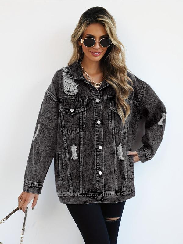 Giacca di Jeans Strappata Elegante Xintang – Design Europeo e Americano di Alta Gamma per Donna