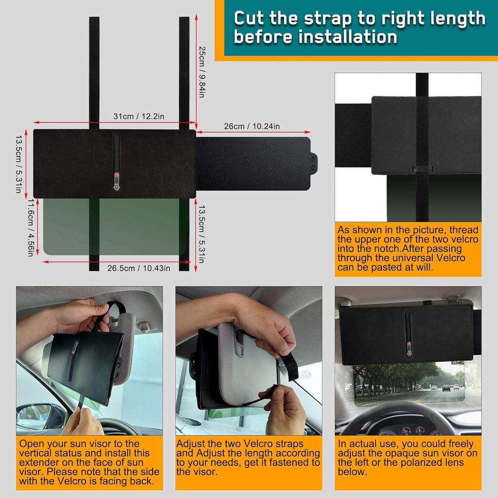 Sun Visor Extender For Car, Polarized Car Visor Extender With Zipper, One Pull Down Sunshade & One Side Shade Sun Block Piece For Protection From Sun