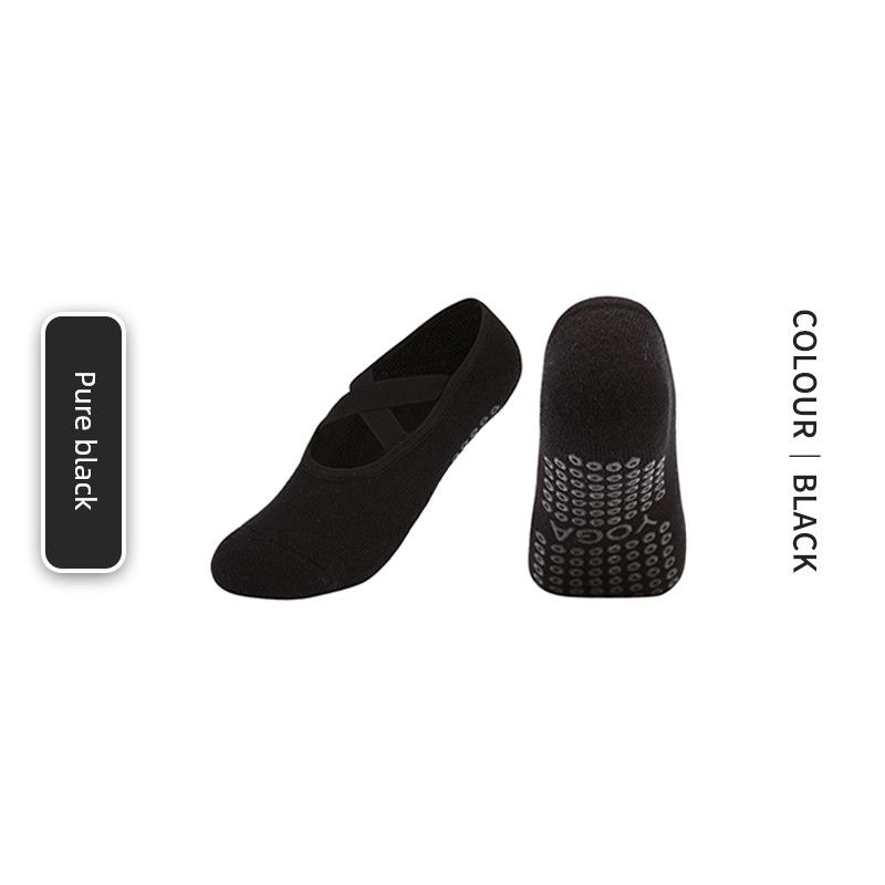 

Mangosoda Yoga Special Non Slip Terry Sock Dance Fitness Combed Cotton Cross Strap Pilates Socks Pure black [for 35-size 40]]