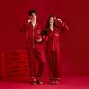 Red Double Happiness Embroidered Ice Silk Couple Pajamas Set for Bride and Groom