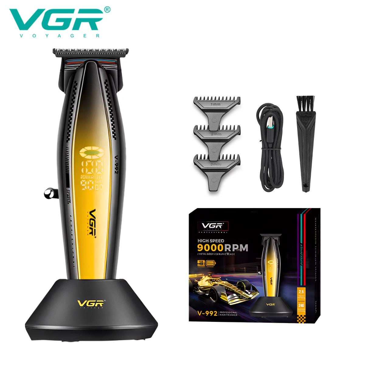 

New VGR 9000RPM Powerful Electric Cordless Hair Clipper with Base Rechargeable Smart Digital Display LED LCD Shaver Hair Clipper Shape Carving V-992 жовтий