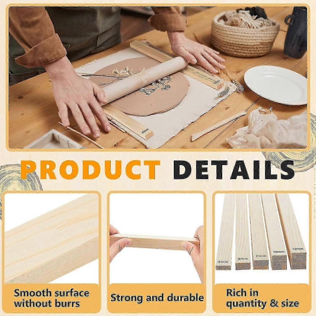 10 Piece Teaching Rolling Clay Stick Guide for Pottery 5 Size Wooden Rolling Pin Guide Stick Set Polymer Clay Depth Guide for Pottery