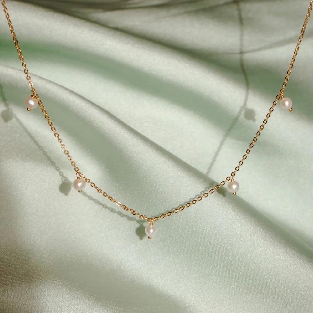 eManco Stainless Steel Imitation Pearl Tassel Necklaces Fashion Handmade Short Chain Jewelry 48 Hour Shipping Factory Direct