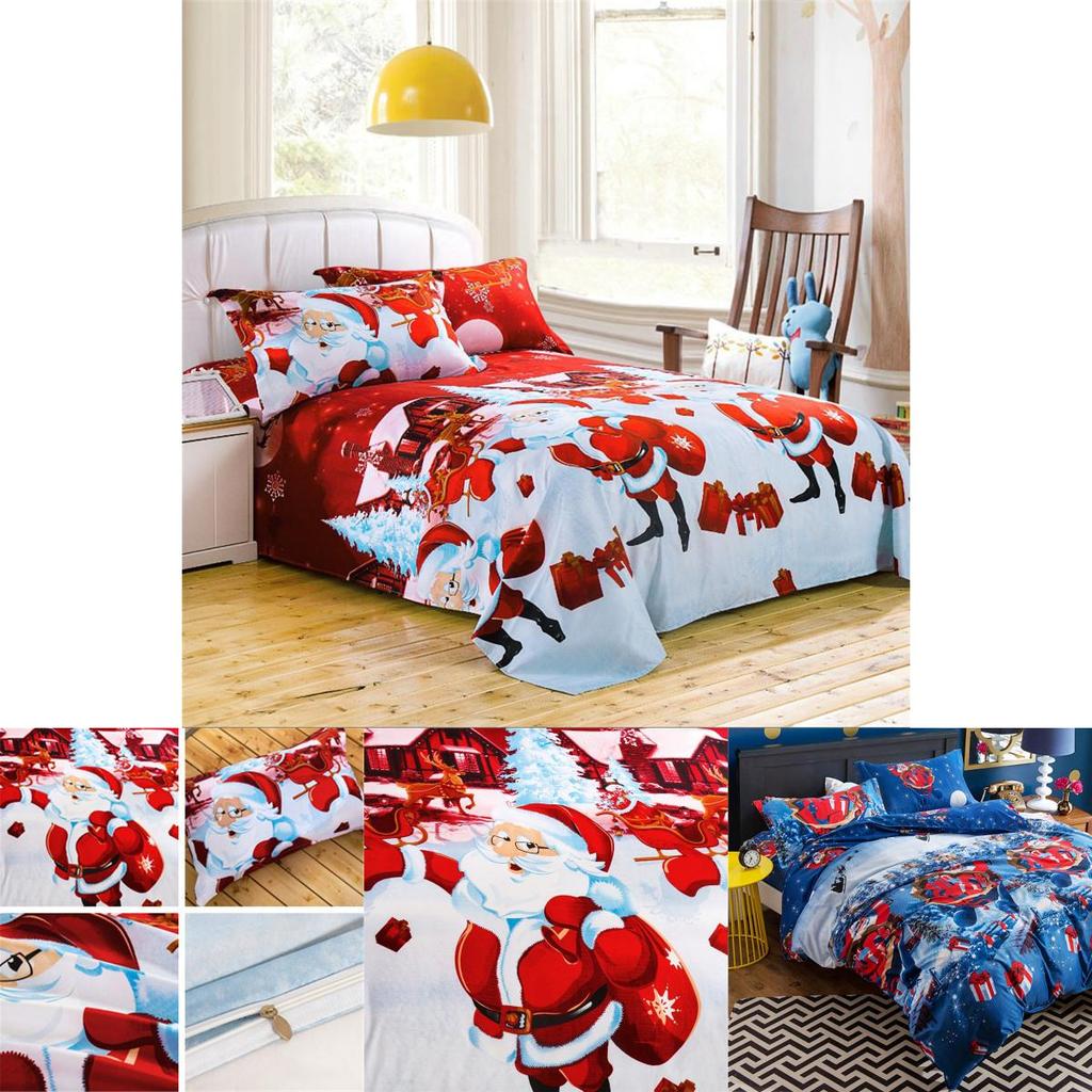 Festive Christmas Quilt Cover Pillow Case Set With Snowman And Santa Claus Design