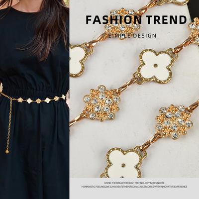European and American Four-leaf Clover Decorative Metal Waist Chain Women's Dress Suit Accessories Belt Chain Girls Trend