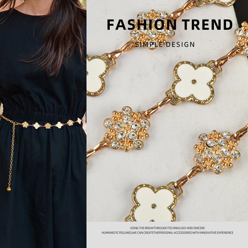 European and American Four-leaf Clover Decorative Metal Waist Chain Women's Dress Suit Accessories Belt Chain Girls Trend