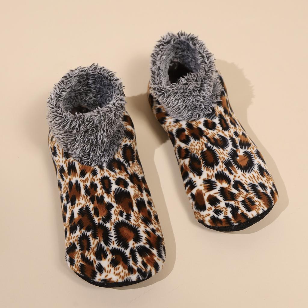Women's Winter Warm Fleece Leopard Pattern Ankle Socks - Comfortable Indoor and Outdoor, Animal Pattern Home Casual Socks, Soft and Warm Floor Socks
