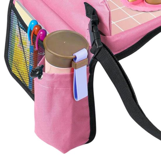 Kids Travel Tray for Car Seat Airplane Toddler Foldable Lap Tray with Water Bottle Holder Mesh Bag for Travel Activities Road Trip