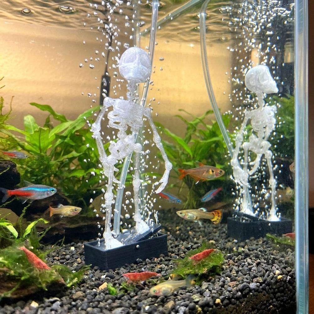 Ornamenti per Acquario Teschio Danzante Pesce Stampato 3D Azionato ad Aria Scheletro Ossigenante Mobile Acquario