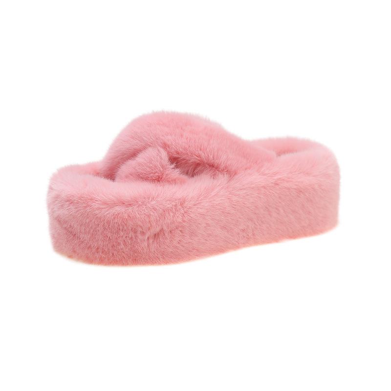 2025 autumn and winter fashion casual outerwear home new cross Korean version warm thick bottom one-word cotton slippers