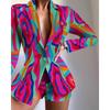 European and American Women's Clothing Fashion Suit Print Shorts Suit Long Sleeve Printed Shorts Suit