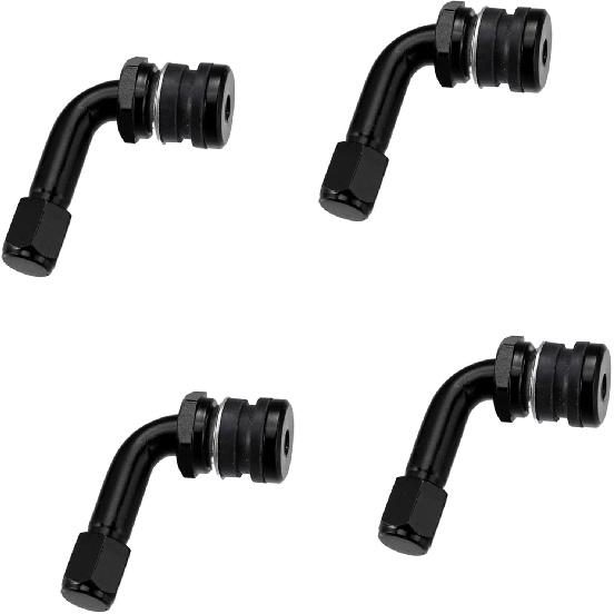 4pcs Metal 90 Degree Valve Stem Vacuum Tyre Valve Stem Extension Extenders Adapter for Car Motorcycle Black Auto Replacement Parts
