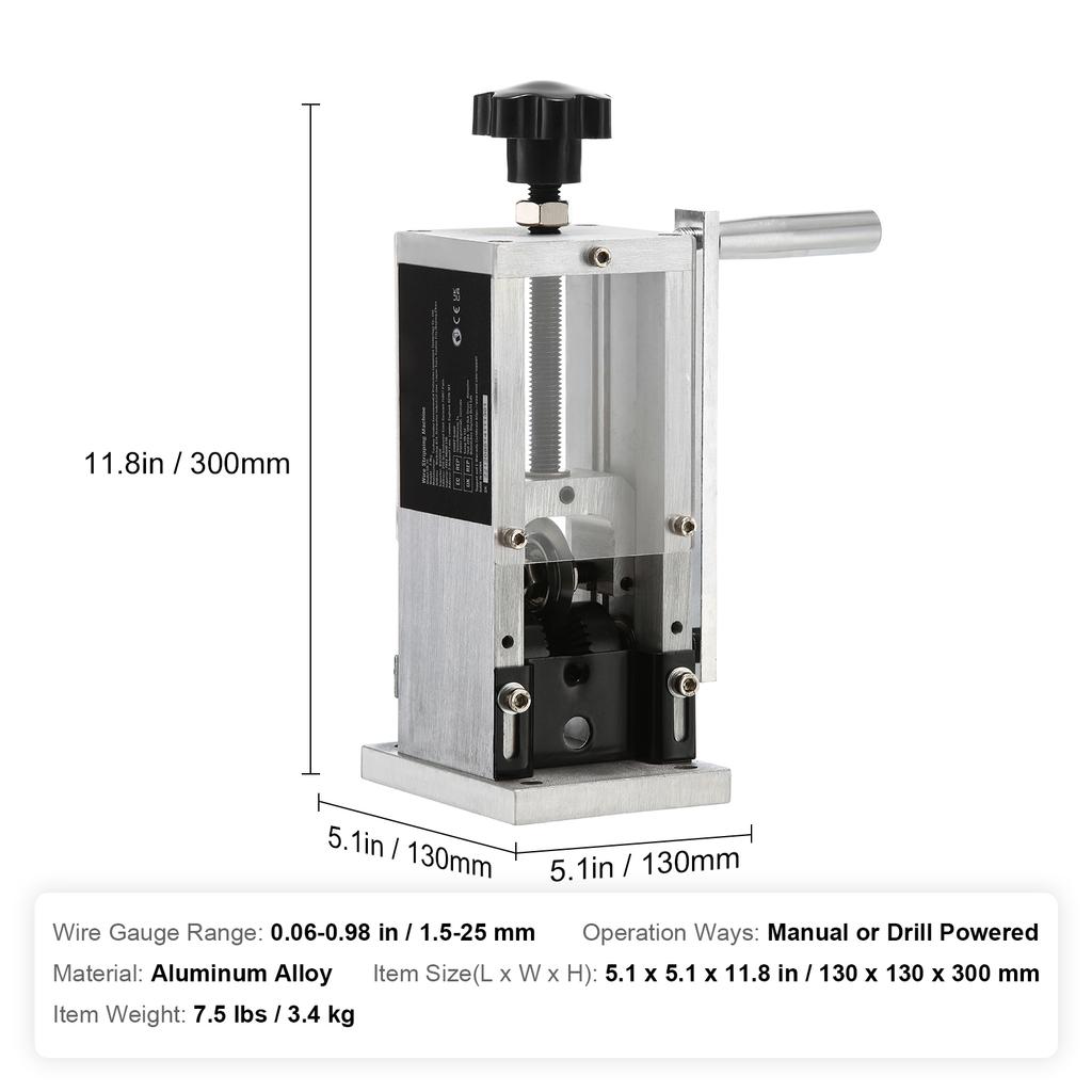 SucceBuy Manual Wire Stripping Machine Portable Aluminum Frame 1.5-25mm / 1.5-40mm Wire Peeler for Cable Scrap Copper Recycling