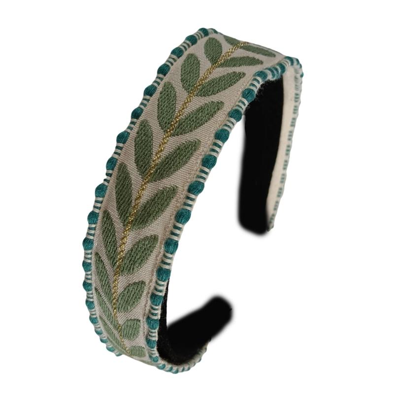Wide Knotted Hairband With Leaf Embroidery Design Headbands Soft Fabric Hair Decoration Fashion Headwear For Women Girls