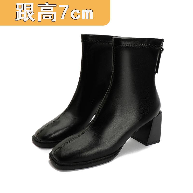 

Женские короткие ботильоны на высоком каблуке, весенне-осенние одинарные ботинки, 2024, осень-зима, новые ботинки, средняя голень, толстый каблук, белые ботильоны, квадратный носок, т 34 чёрный