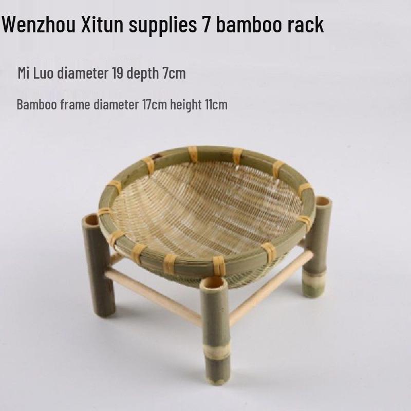 Bamboo Woven Storage Set: Includes Small Basket for Scallions, Ginger, Garlic, Winnowing Fan, Steamer, Fruit Plate, and Shelf.