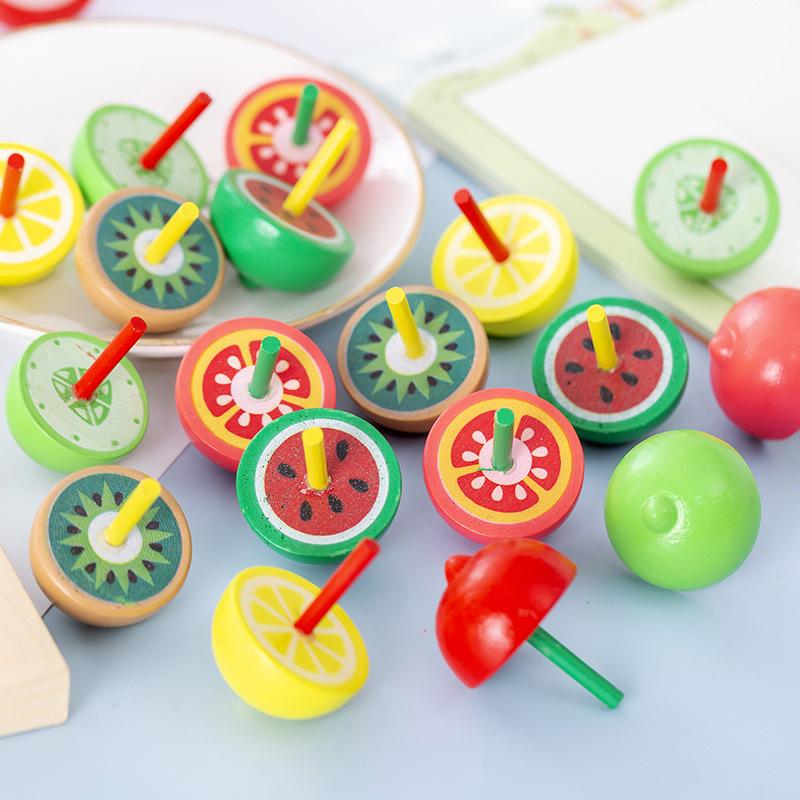 Colorful Wooden Fruit Gyro Traditional Nostalgic Children'S Cartoon Wooden Enlightenment Kindergarten Toy Wooden Gyro