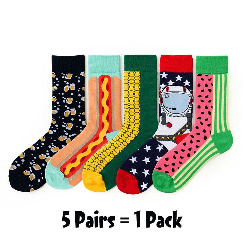 5 Pairs/Pack Men Funny Socks Casual Hip Hop Creative Cartoon Novelty Calcetines Hombre Street