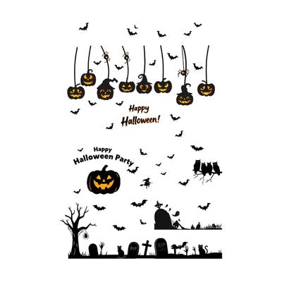 Autocollant de Fenêtre Réutilisable pour Halloween Design Chauve-souris et Citrouille Autocollant Statique Décorations Pour Usage Intérieur et Extérieur