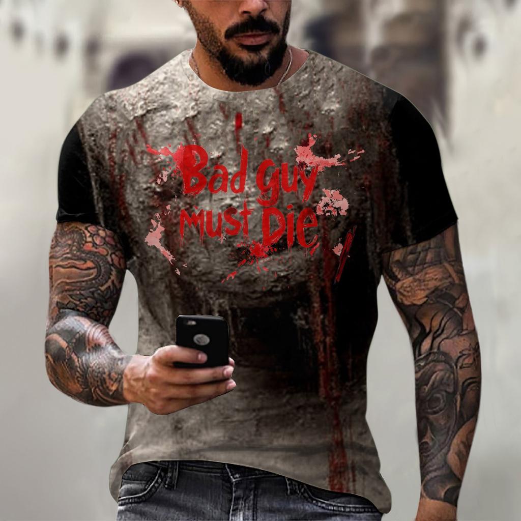 Halloween printed men's round-neck cotton-like short-sleeved top T-shirt