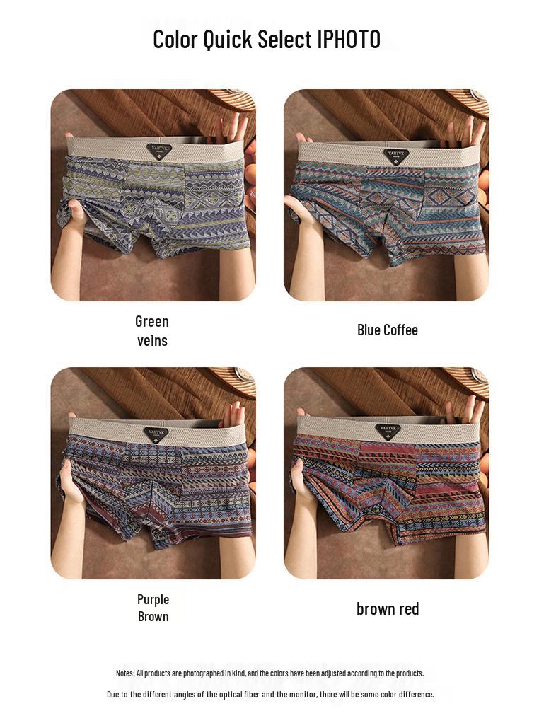 Ethnic Style Men's Pure Cotton Boxer Briefs - Comfortable, Breathable, Mid-Rise Trunks In American Light Luxury Design