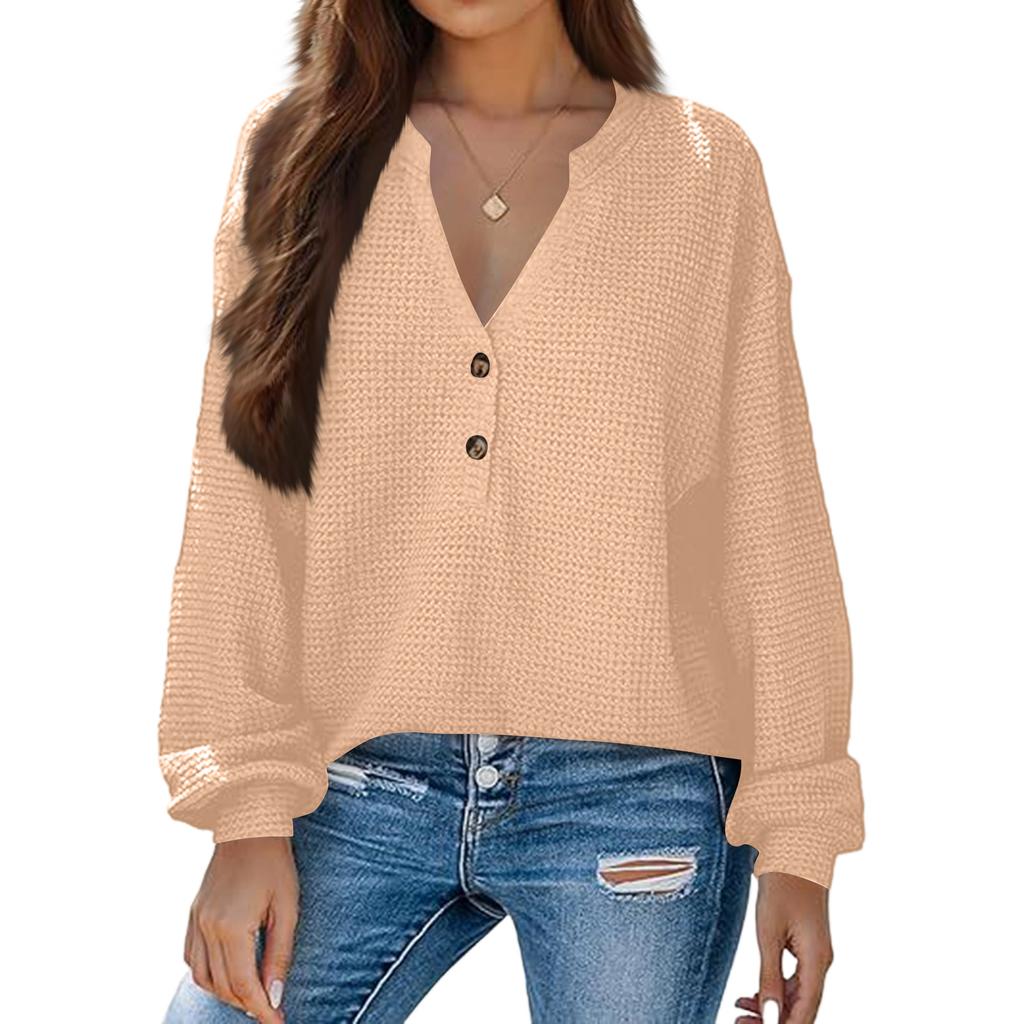 Women's Fashion V-Neck Casual Solid Color Long Sleeve Top