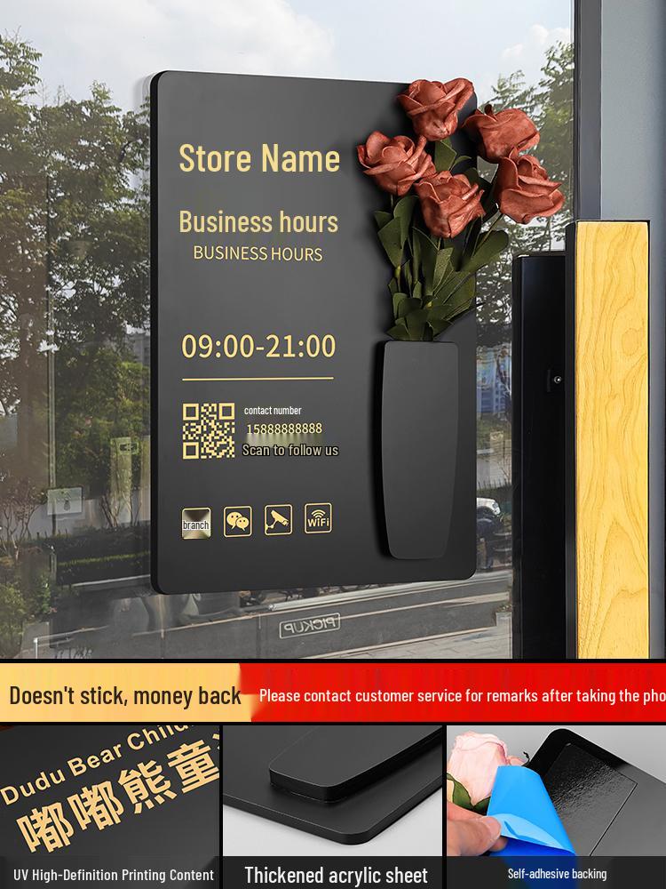 Custom Acrylic Business Hours Door Sign Sticker for Storefronts