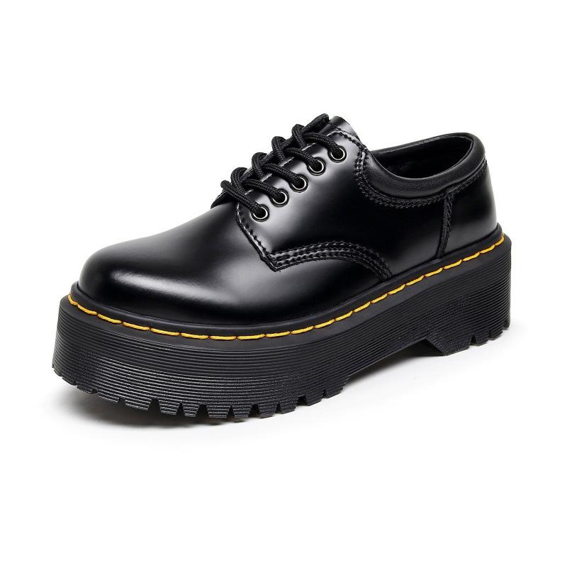 thick-soled Martin single shoes leather round head small leather shoes muffin bottom short boots female school 34 чёрный 5990₽