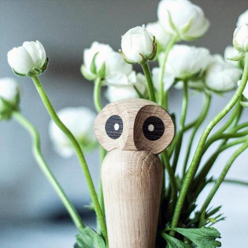 Wood Owl Ornament Gift Creative Home Decoration Accessories Decor Figurine Modern Miniature Figurines