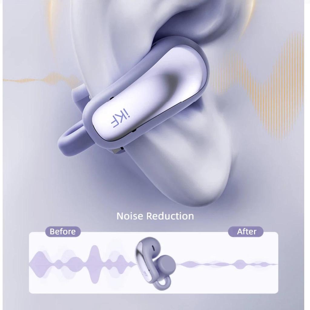 iKF Clip-On Bluetooth Earphones, Open-Ear Design, Air Conduction Concept, Long Battery Life, Purple