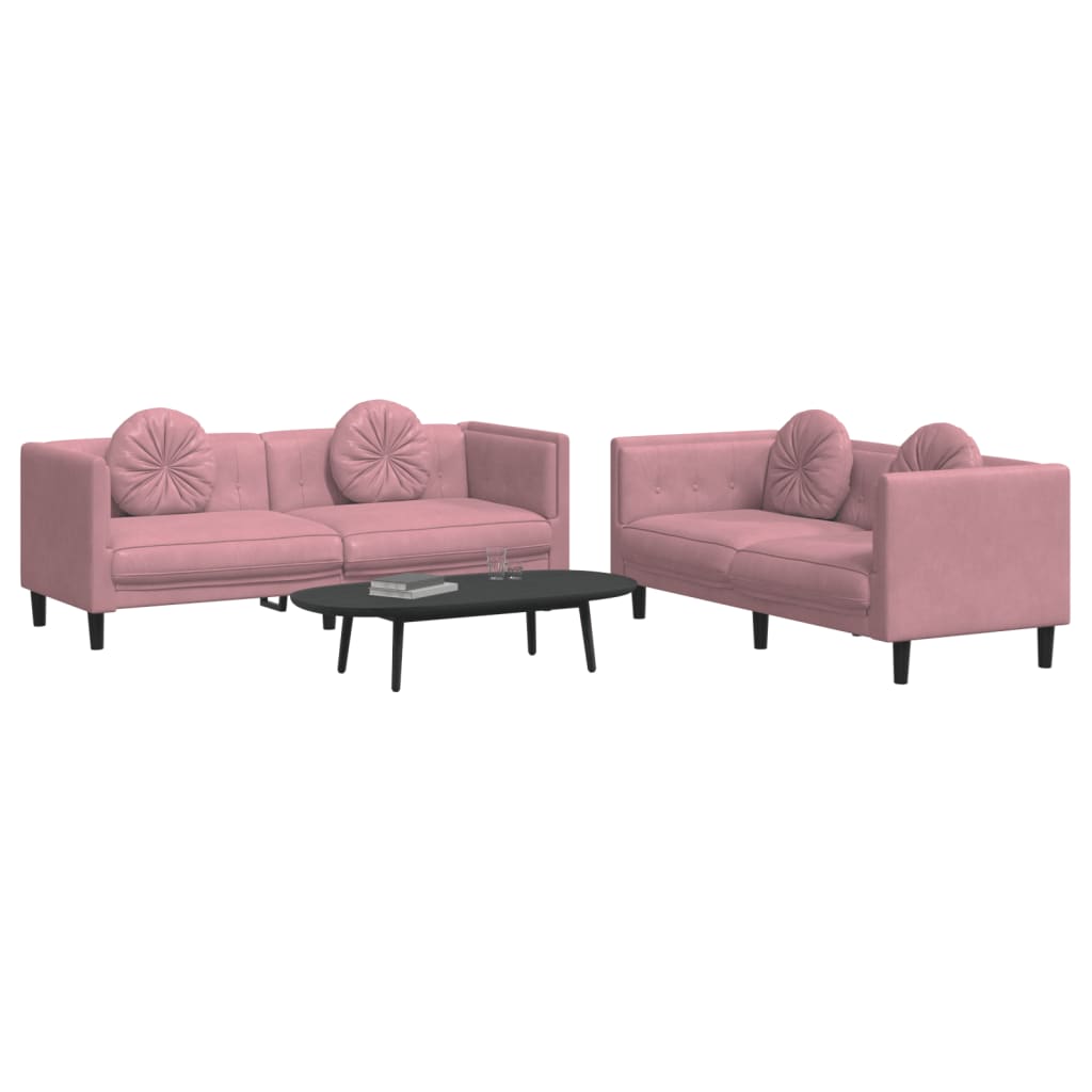 2 Piece Sofa Set with Cushions Pink Velvet