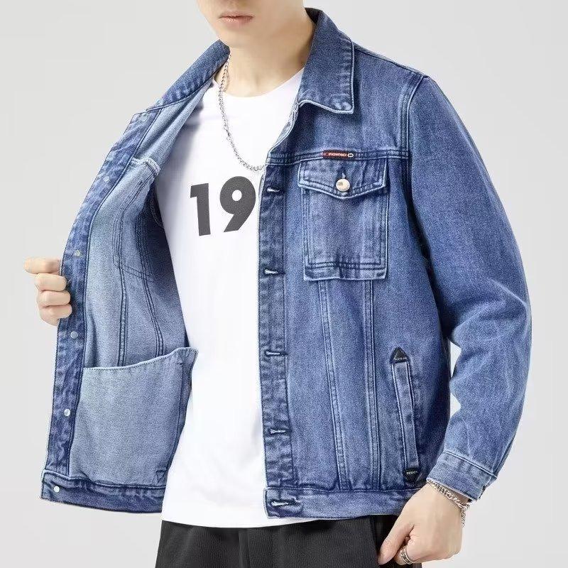 Men's Smoke Grey Denim Jacket: Trendy Lapel Workwear for Spring and Autumn – Casual, Handsome, Plus Size.