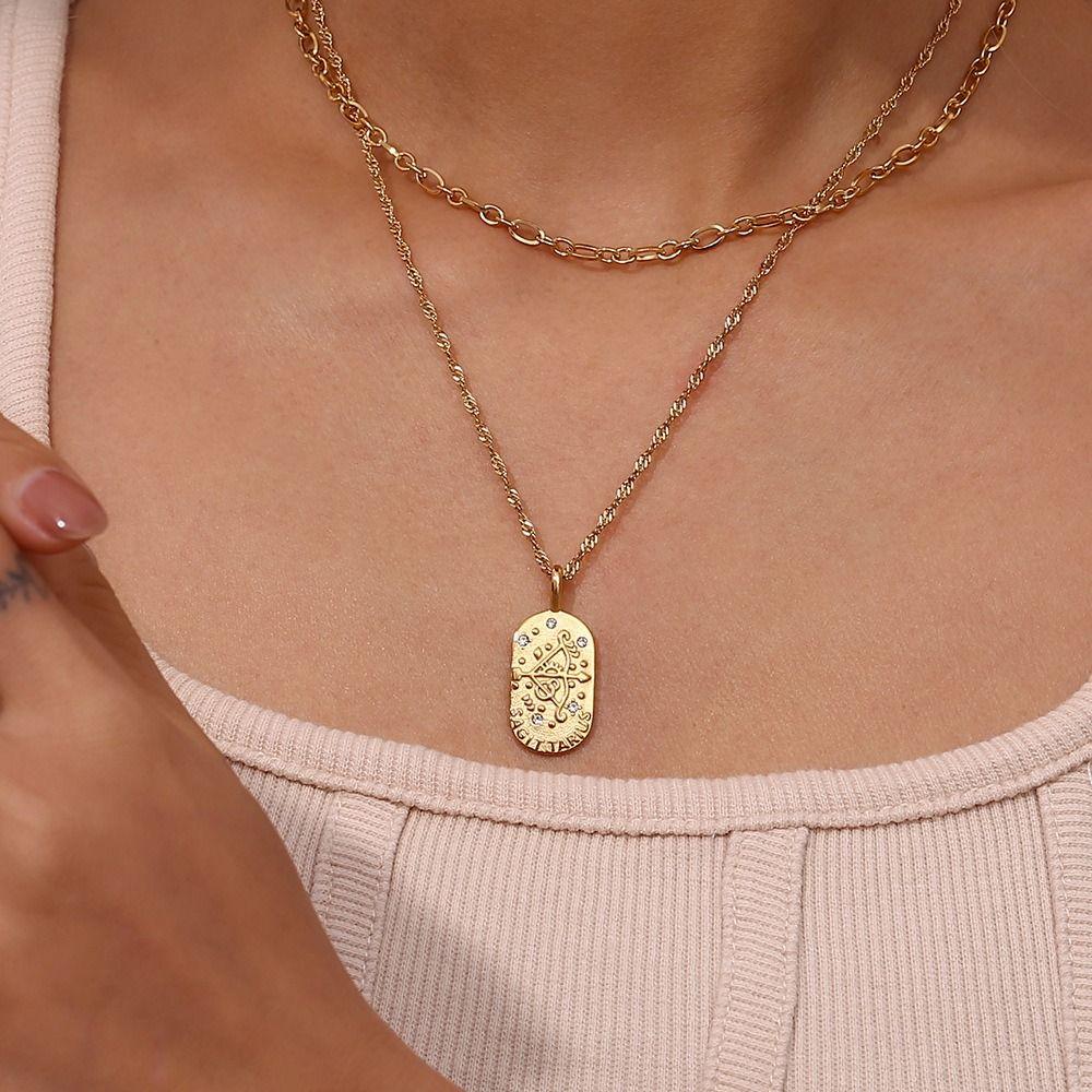 Personality Square Pendant Embossment Pendant Necklace Hypoallergenic Daily Jewelry  Women