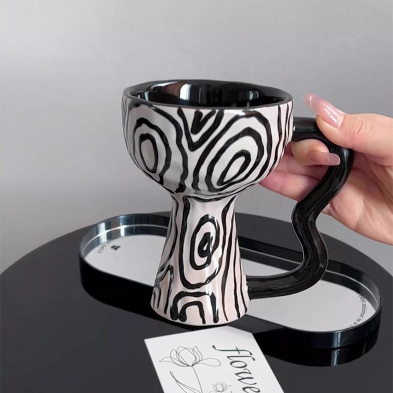 Vintage High Footed Coffee Cup Ceramic Mug Handmade Creative Art Dessert Ice Cream Cup Funny Mug