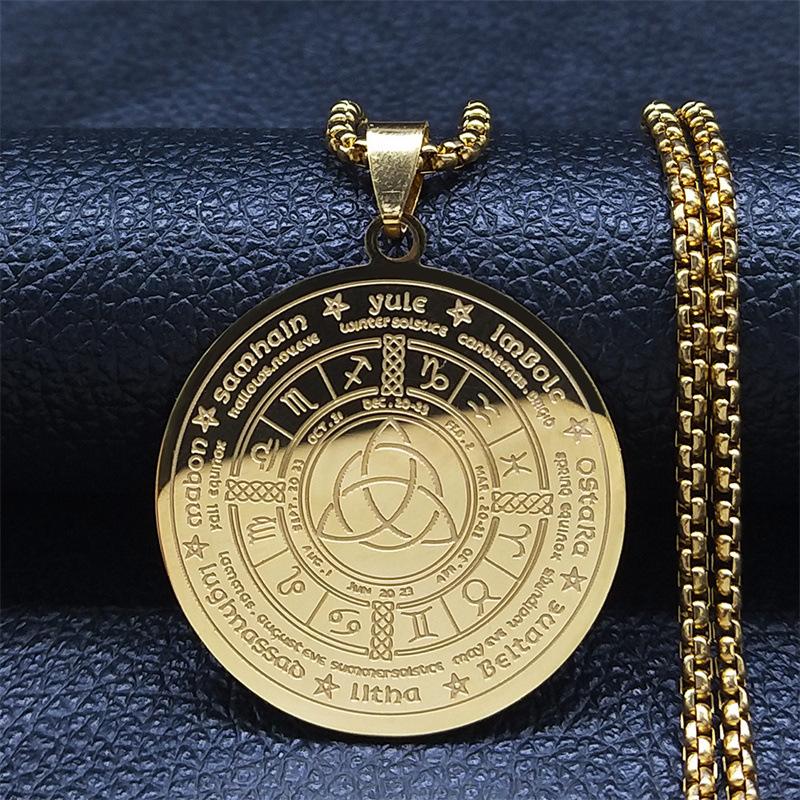 Unisex Zodiac Sign Round Pendant Necklace Stainless Steel Titanium Steel Jewelry