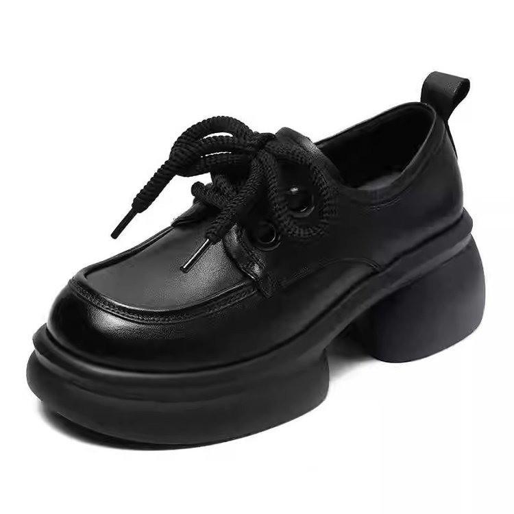 

Женские кожаные лоферы на толстой подошве в британском стиле «Спанч-кейк» 2024 - Осенняя повседневная обувь на шнуровке 37