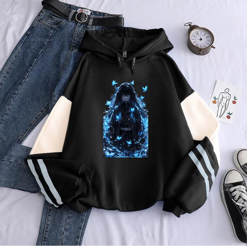 Hot Anime Demon Slayer Tokitou Muichirou Cool Printed Hooded Men Women Hoodies Patchwork Pullover Harajuku Male Manga Sweatshirt