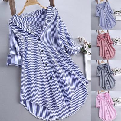 Camicia casual aderente estiva da donna a maniche lunghe stampata a righe con mezzo bottone