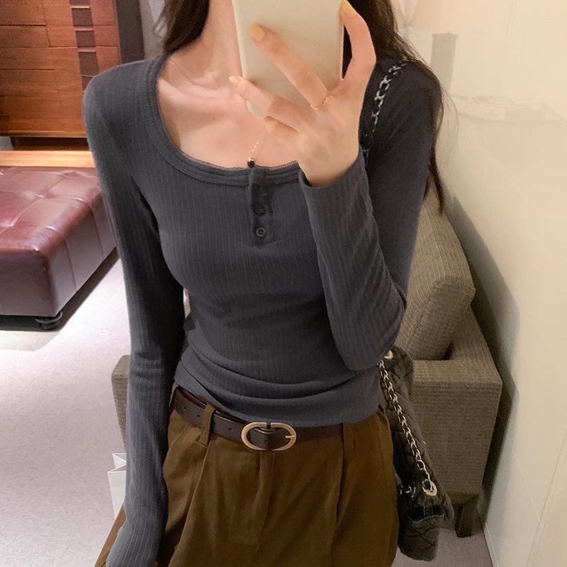 

Созданный, чтобы выглядеть стройным и изящным, короткий топ для женщин на осень и зиму, новый стиль, маленькая рубашка в европейском стиле, универсальная низ футболки XL