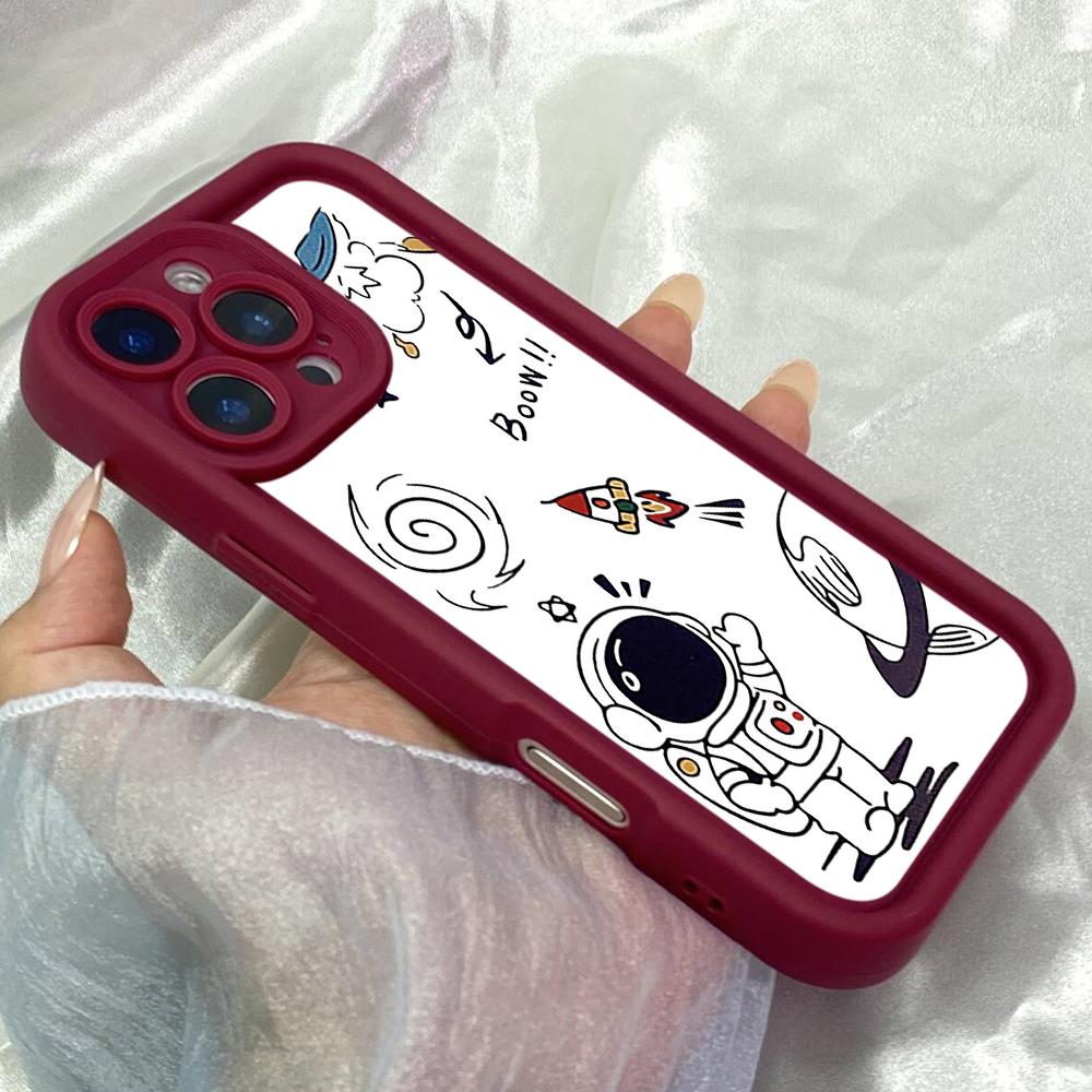 JT125 Charming Astronaut Doodle Riding Rocket for iPhone 17 16 15 Pro Max Samsung S26 S25 Ultra A17 A16 A07 A56 Xiaomi 15T Redmi 15c 14c Soft TPU Case