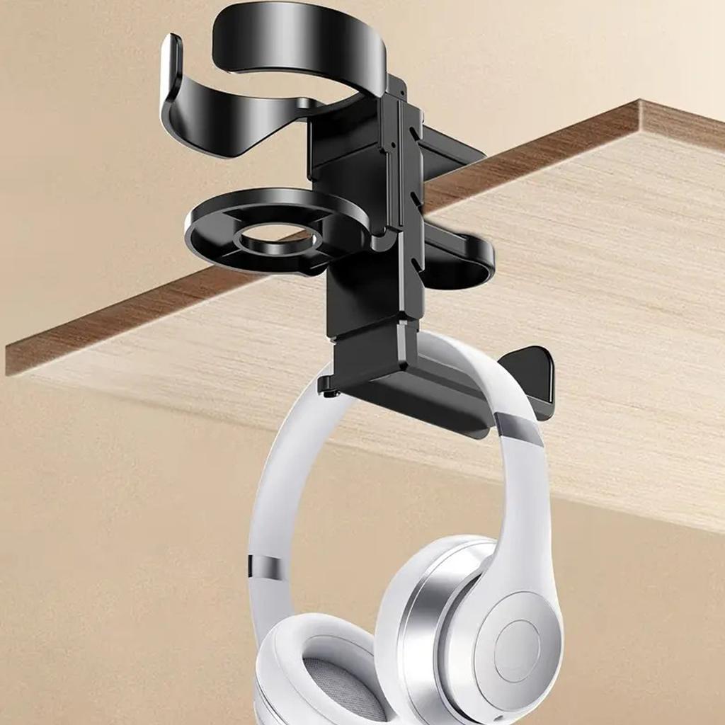Compactly 2 In 1 Desk Cup Holder Clip Headphone Organizers For Drink Containers And Headphones NonSlip Base Universal Fit