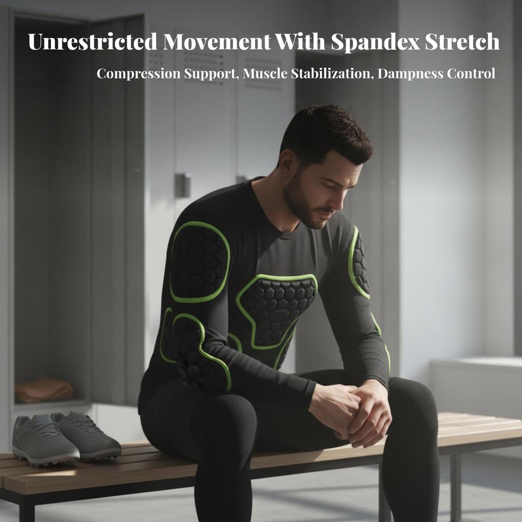 Maglia a Compressione Imbottita Elasticizzata in 4 Direzioni ad Alta Elasticità con Imbottiture